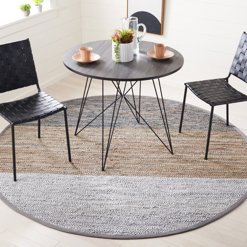 Grube Hand Woven Leather/Cotton/Jute Rug in Gray/Beige, Round 7'