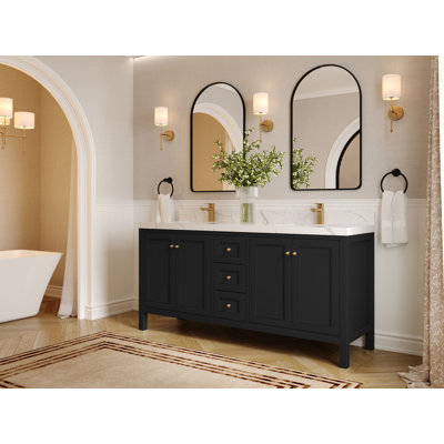 Nashville 72 In. W X 22 In. D Double Sink Bathroom Vanity With Cove Edge Empira White Quartz