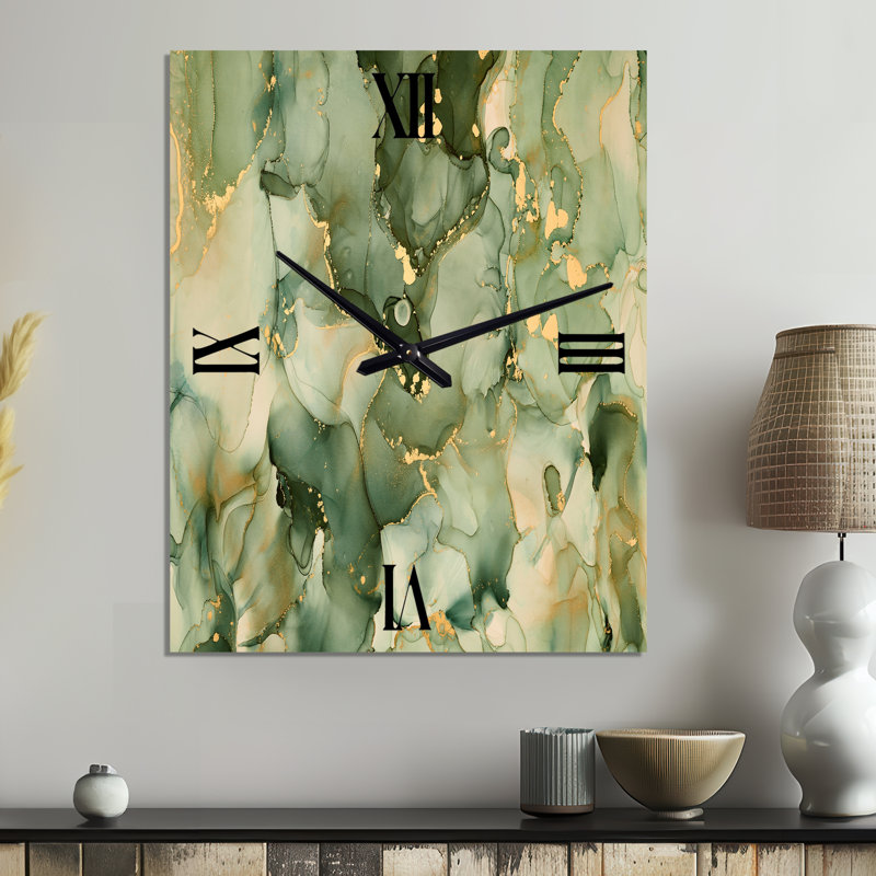 Horloge murale abstraite en métal vert, Grand