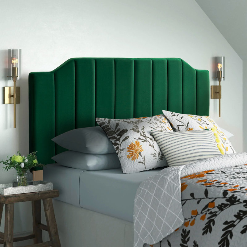 Tête de lit tapissier à hauteur ajustable, capitonnée et capitonnée avec tête de lit courbée en bois massif, Roi, Vert