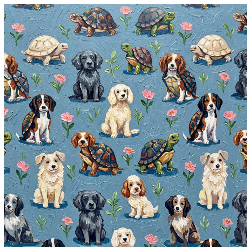 Coussins Dogs Turtles Flowers, 14 X 14 pouces