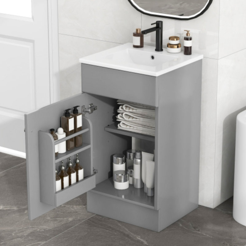 Meuble-lavabo compact 18 "avec lavabo - tablette de porte + tablette réglable - design minimaliste pour les petites salles de bain