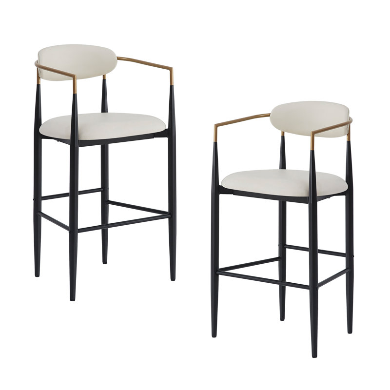 Amen Upholstered Bar Stools, Beige PU Leather/Black Base, Bar Stool (30.25" Seat Height)