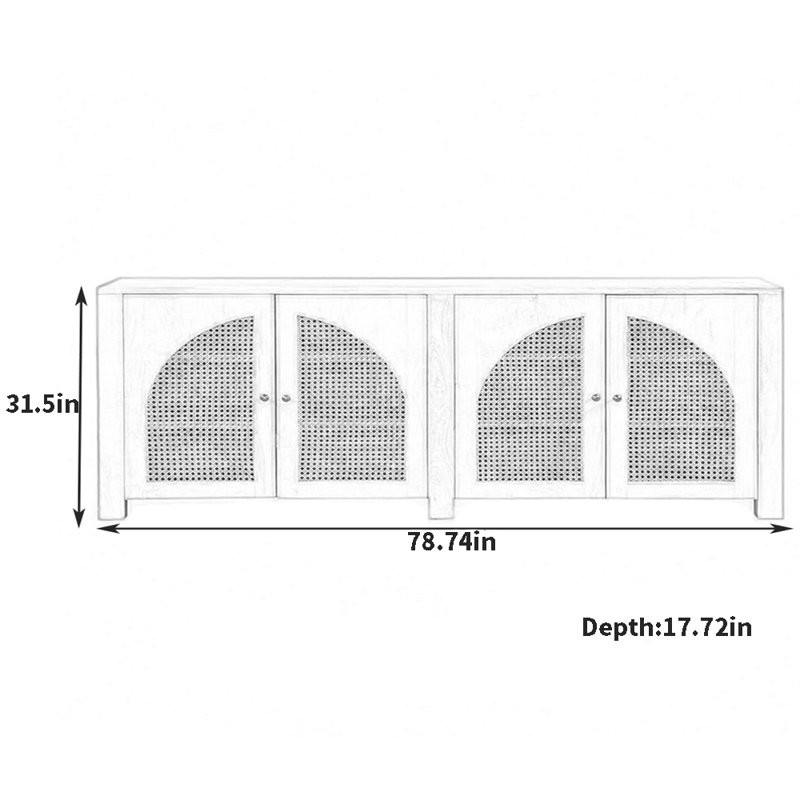 Buffet rétro à porte arquée, Burlywood, H 31,5 po x l 78,74 po x P 17,72 po