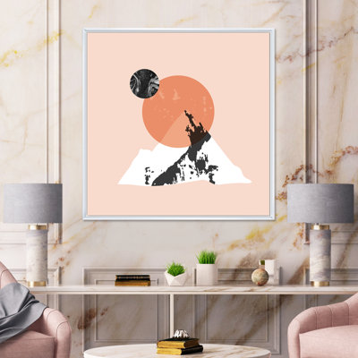 «Modern Minimalist Mountain Sun and Moon - Floater Frame», reproduction d'art sur toile