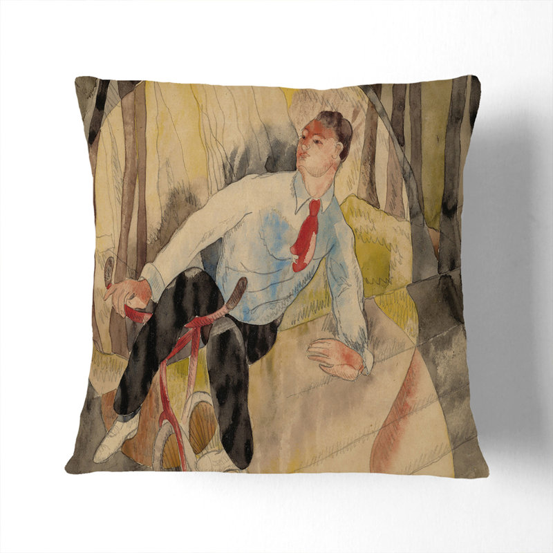 The Bicycle Rider Scatter Cushion, White, 40cm H x 40cm W x 15cm D