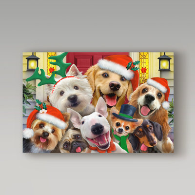 « christmas dogs », reproduction de peinture à l’acrylique sur toile tendue