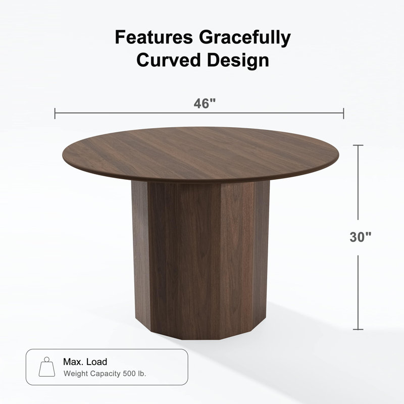Soild Dining Table Round Kitchen Table, Walnut, 30”H x 46”L x 46”W