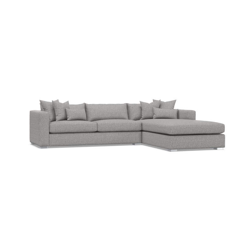 Chaise Sectional, Right Hand Facing, Gray Polyester