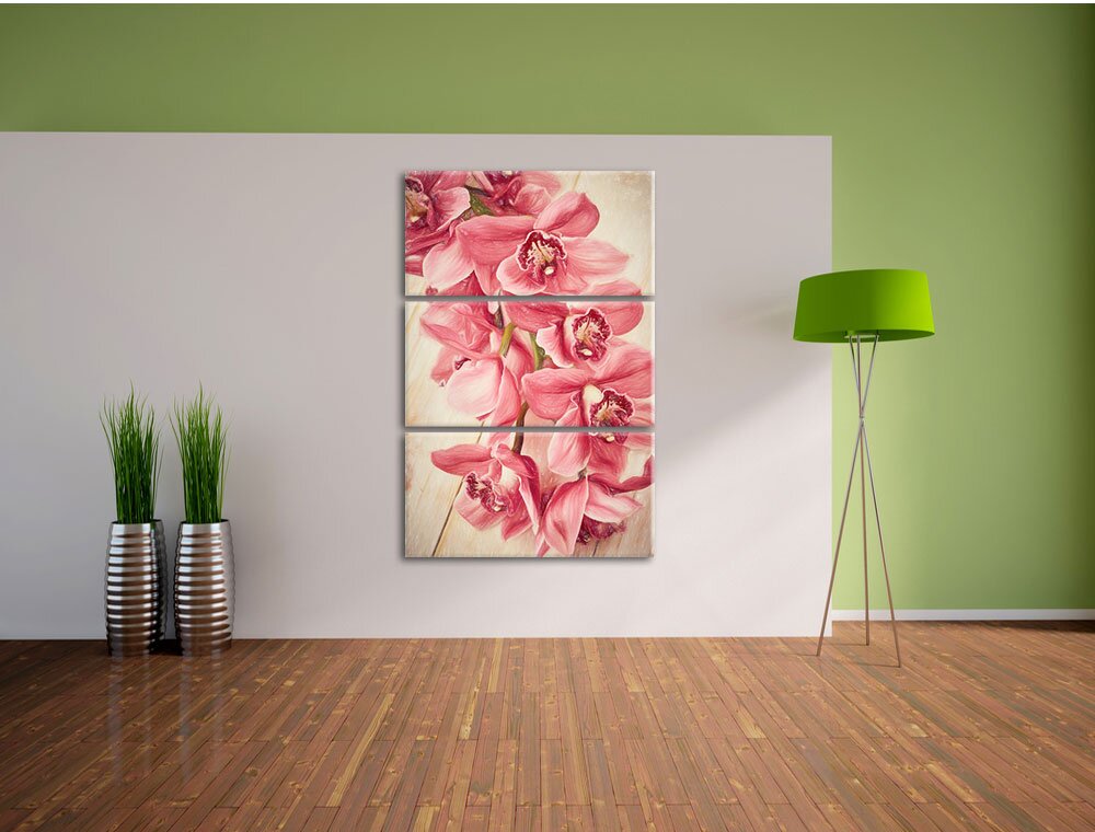 3-tlg. Leinwandbilder-Set „Rosa Orchideenblüten“, Grafikdruck