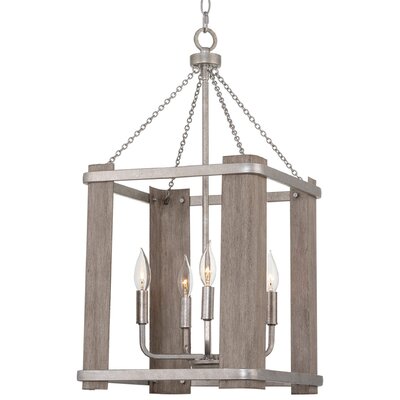 Gracie Oaks Giosue 27.5"" 4-Light Farmhouse Ceiling Pendant Light, Bleached Oak Wood Style + Galvanized Steel -  8B5D772612264EC485CFA599E3D4CDBE