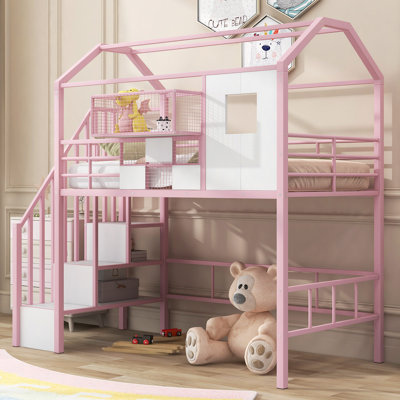 Metal Loft Bed With Roof Design And A Storage Box