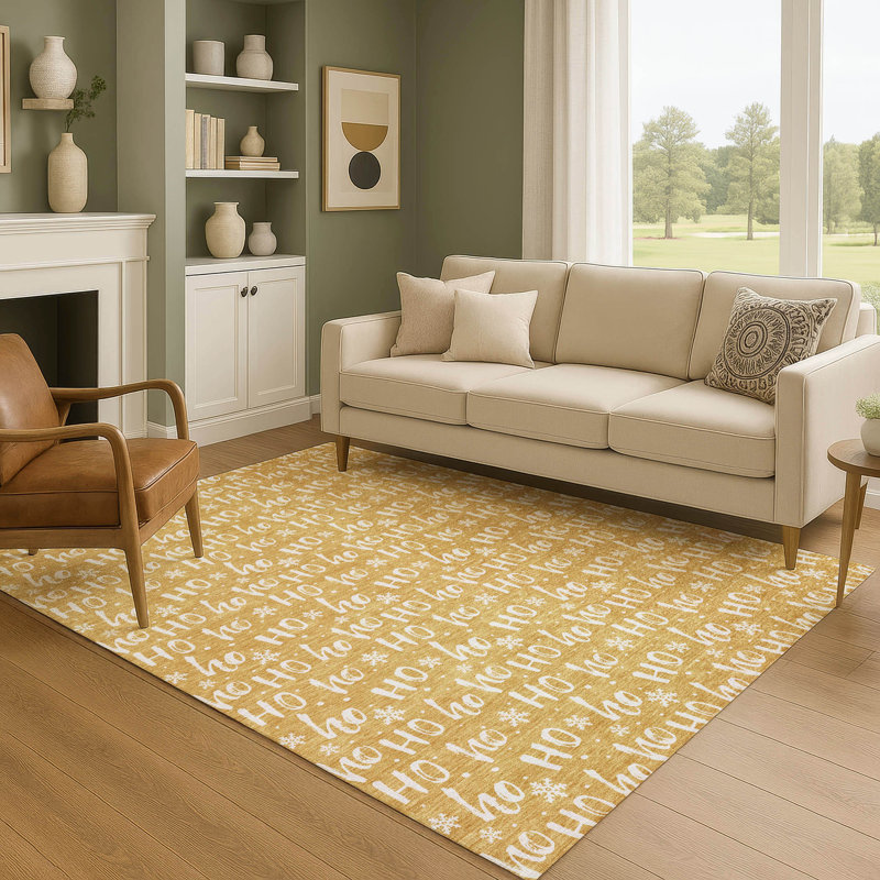 Tapis de Noël haut de gamme lavable à la machine AMF1814 HoHoHo, Rectangle 10 pi x 14 pi