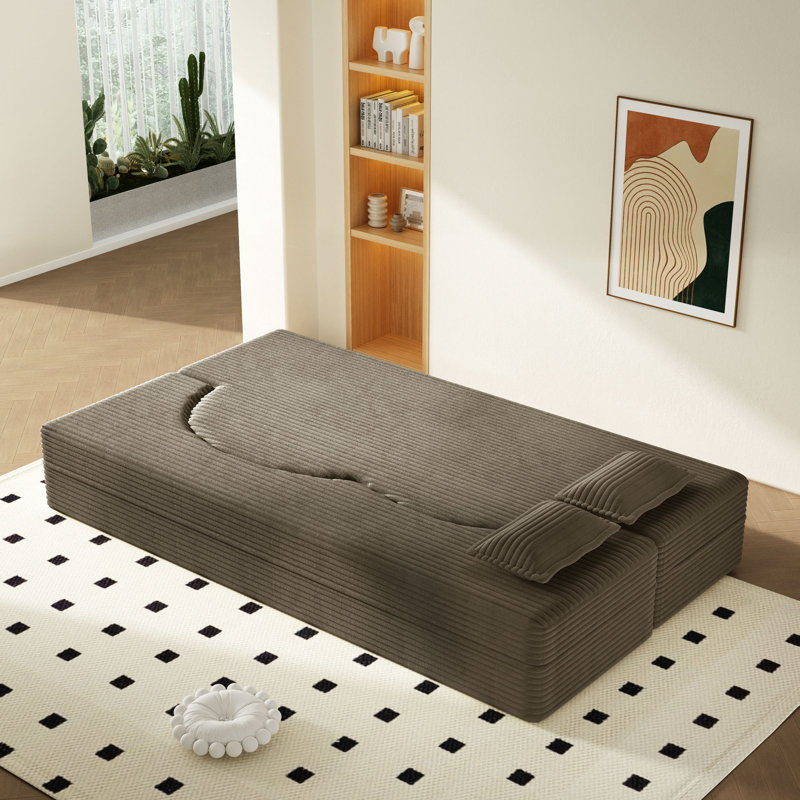 Canapé moderne avec 2 coussins, canapé-lit en velours côtelé et rembourré de mousse, matelas pliant simple de 15 po pour le salon, le lit d'invité, la salle de jeux, aucun assemblage requis