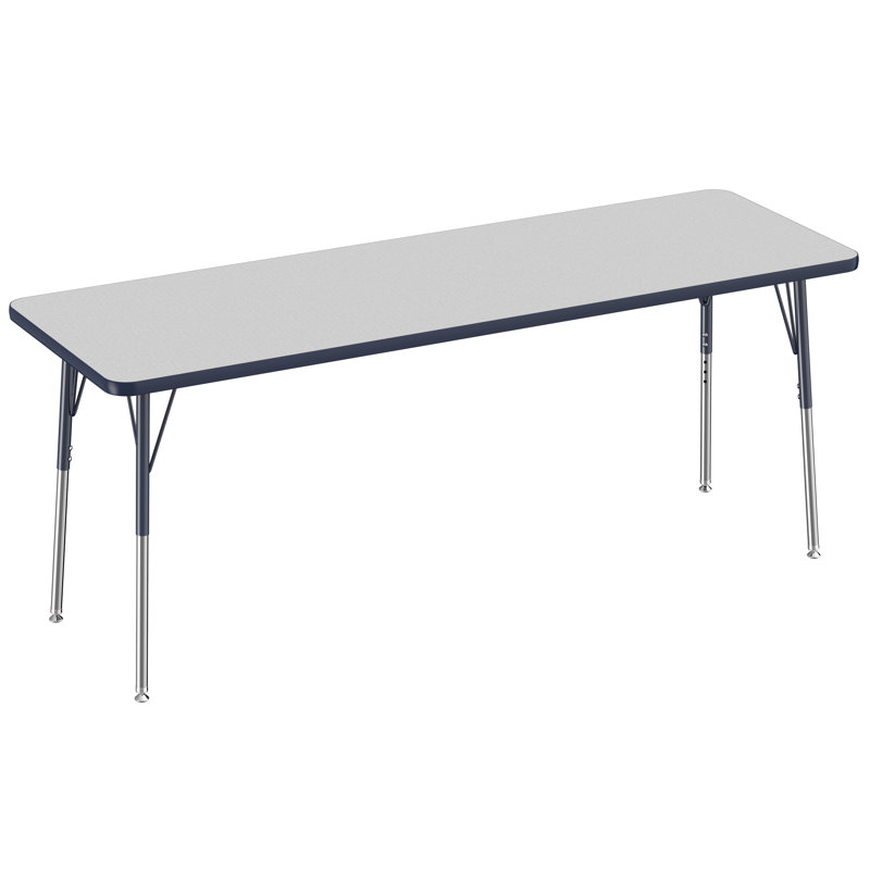 Rectangle T-Mould Adjustable Height Activity Table, Grey/Navy, Standard Swivel Glide, 24" x 72"
