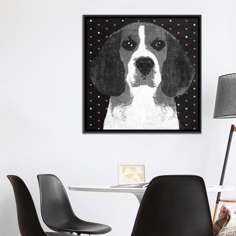 «Beagle», reproduction sur toile, H 18 po x l 18 po x P 1,5 po, Pas de tapis, Papier beaux-arts encadré noir