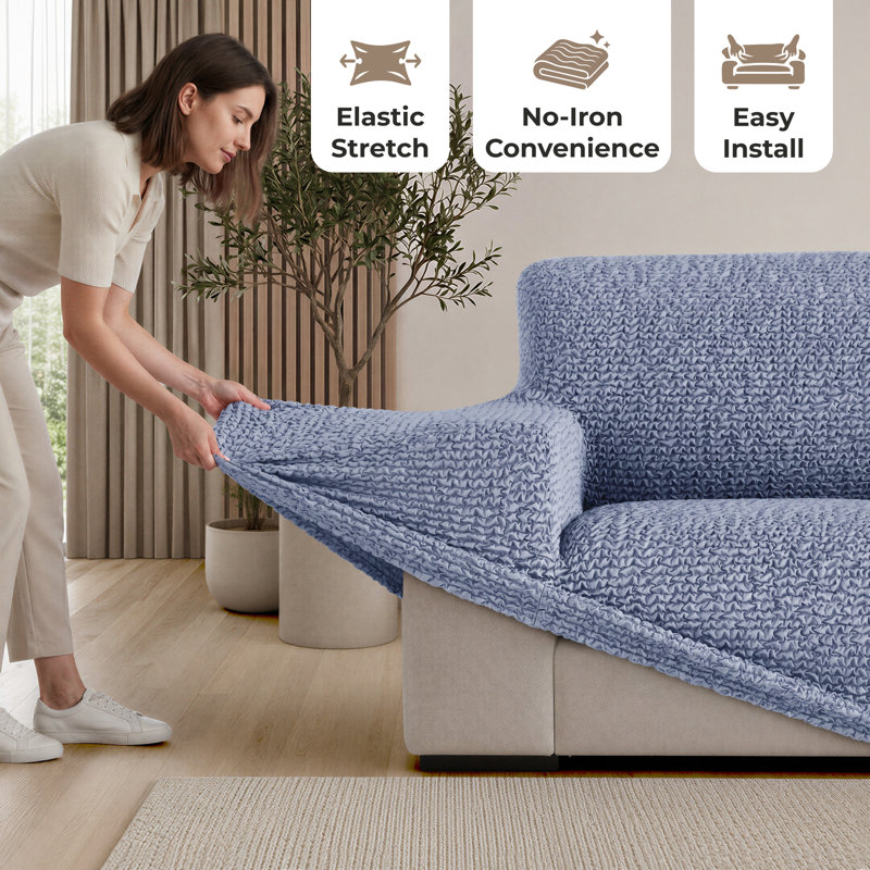 Stretch Pet Friendly Sofa Slipcover - Washable Couch Slip Cover Furniture Protector, 35" H x 110" W x 40" D, Blue 