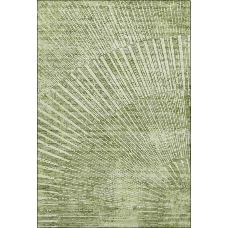 Sage Starburst Rectangular Washable Synthetic Rug 2'6" x 3'10"