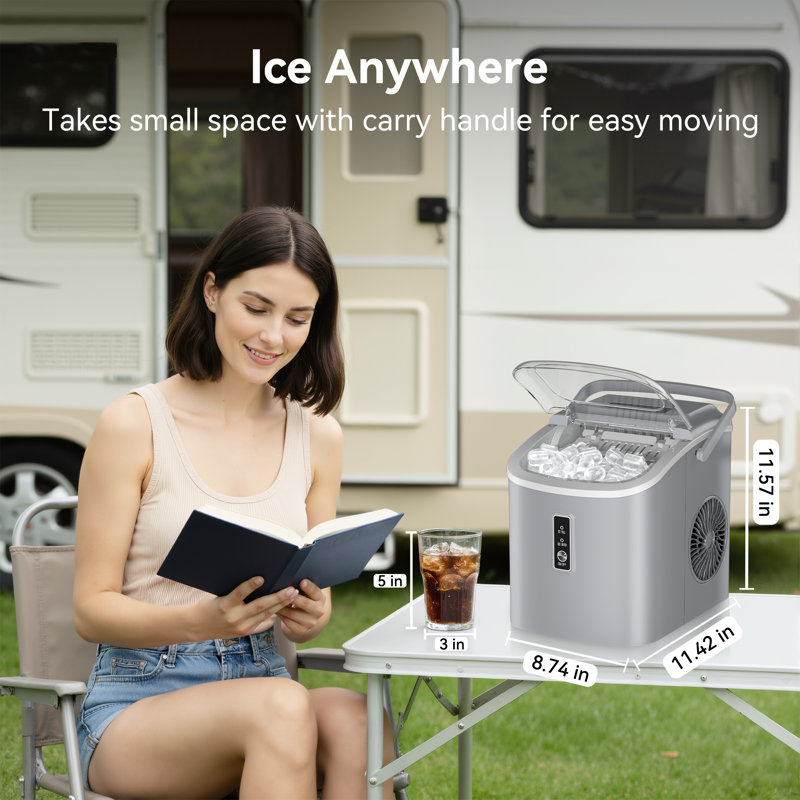 Simzlife 26Lbs. Daily Bullet Ice Countertop Ice Maker Ice Machine With Handle,Self-Cleaning Ice Makers, 26Lbs/24H, 9 Ice Cubes Ready In 6 Mins For Home/Kitchen/Bar/RV/Party/Camping