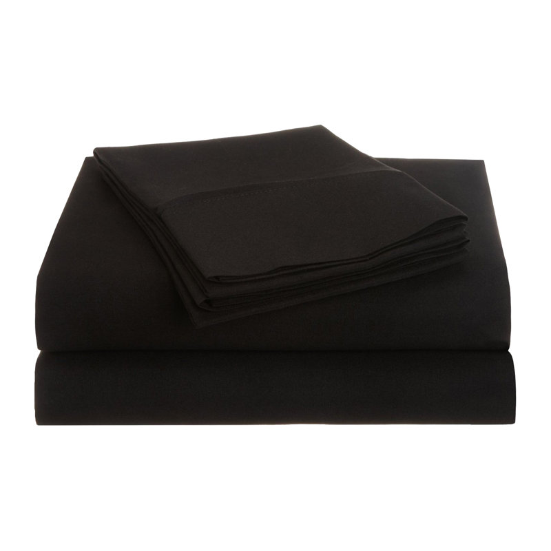 Ensemble de draps en microfibre brossée imitant le satin de coton et offrant une résistance au froissement et respirant, Noir