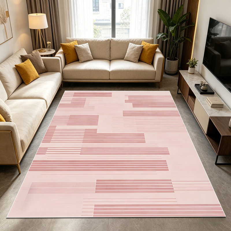 1PC Blush Pink Geometric Striped area rugs for Living Room, Soft, All seasons, Easy-maintain, Washable Indoor mat, Farmhouse suitable for dining room, bedroom, entryway, home office, patio, Home Decor, Outdoor Decor.