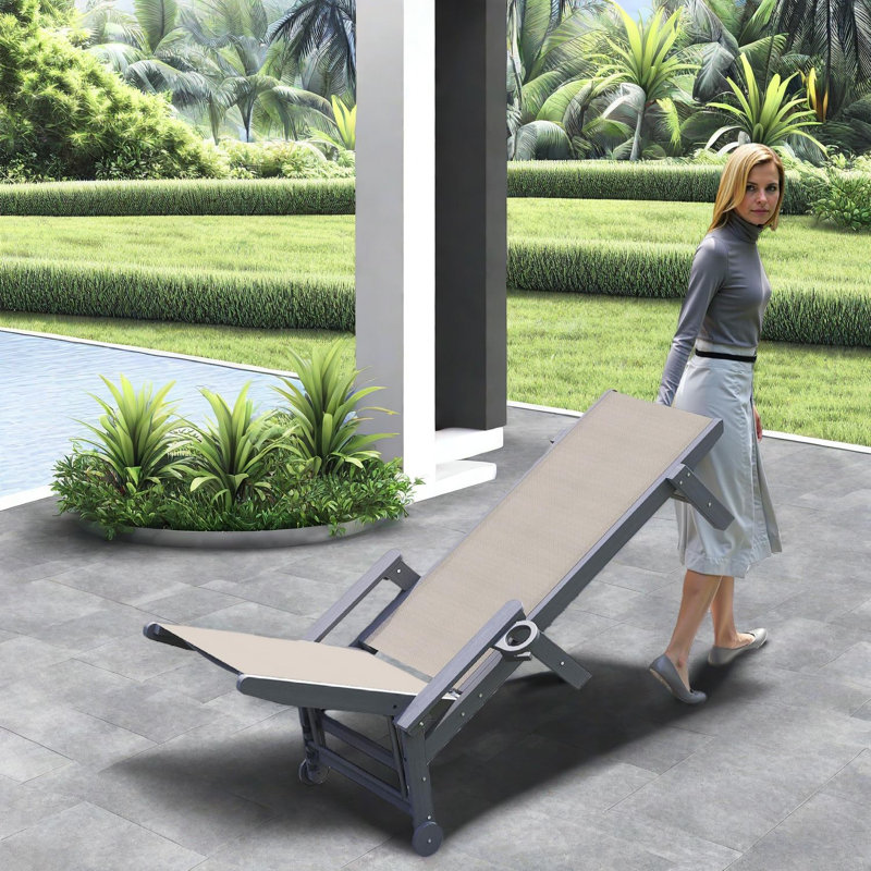 Mobile Patio Lounge Chairs, Hdpe Adjustable Modern Poolside Set Of 2