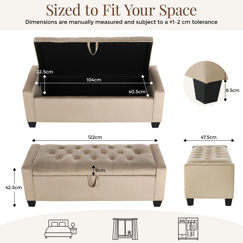 Velvet Upholstered Bench, Light Taupe