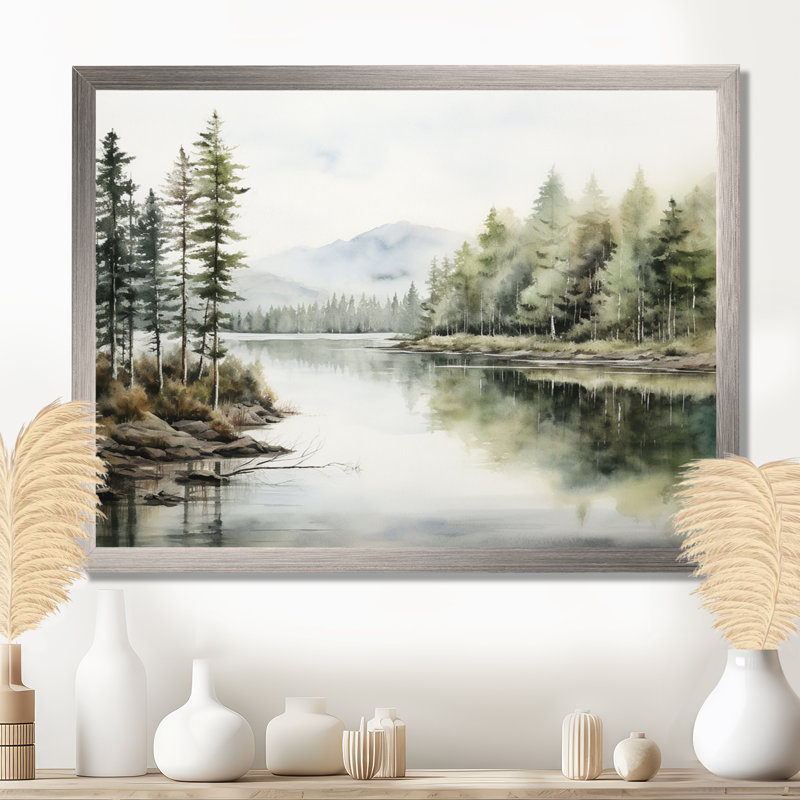 Scandinavian Lake Tranquility sur impression sur toile, Cadre simple argenté, H 24 po x l 32 po x P 1 po