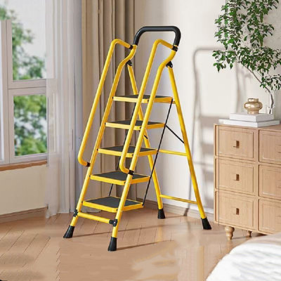 Escabeau pliant en acier à 5 marches avec main courante rembourrée, large tabouret à pédale antidérapant pouvant supporter jusqu'à 500 lb