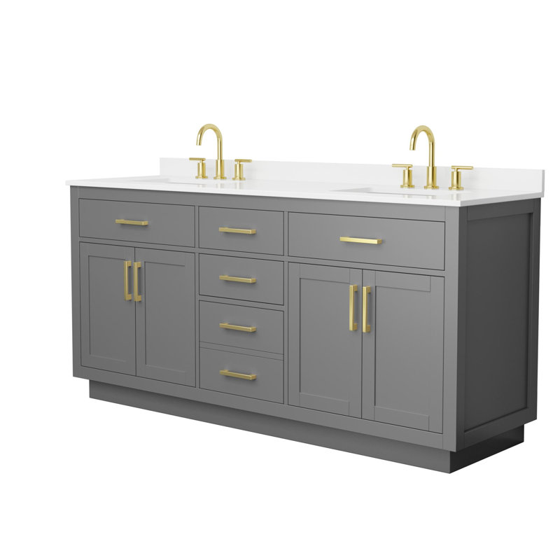 Beckett TK 72'' Free Standing Double Bathroom Vanity with Top, White Quartz, Dark Blue, Matte Black