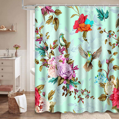 Rideau de douche imperméable à motif de fleurs de coquelicots et de fleurs avec 12 crochets