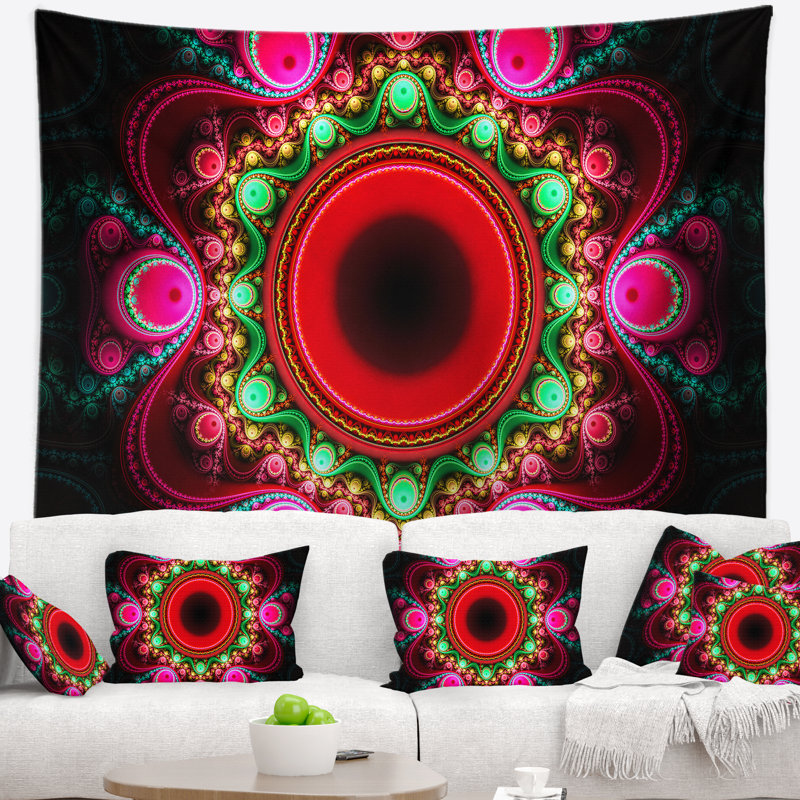 Tapisserie abstraites et cercles en ondulé rose, H 32 po x l 39 po