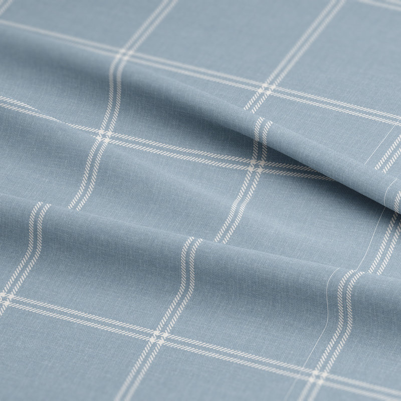 Shay Window Pane Cornflower Cotton Pinch Pleat Drapery Panel Set of 2, 20" W  x 120" L