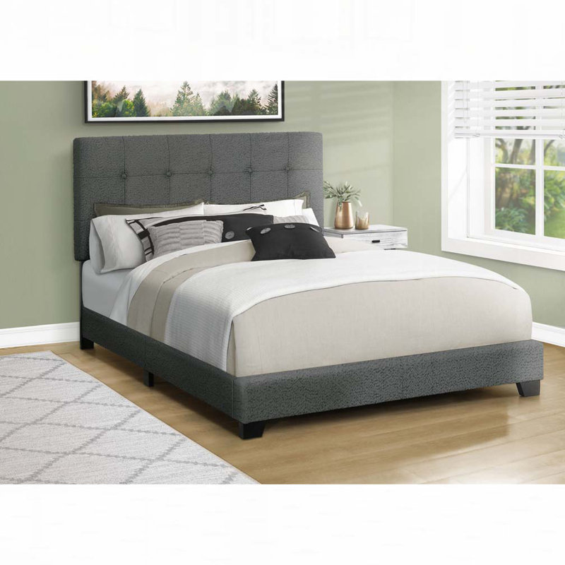 Lit plateforme en tissu d'ameublement, Grand lit, Gris foncé