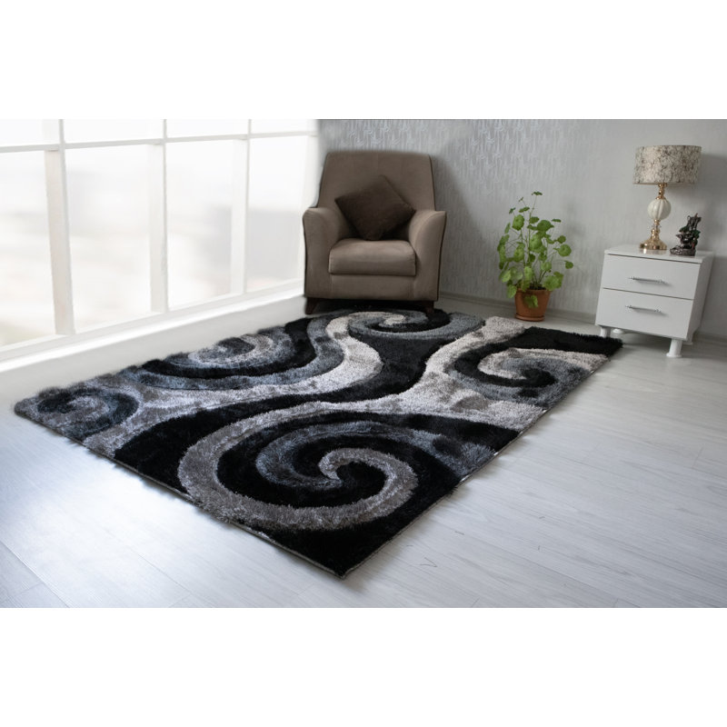 Tapis gris / noir en polyester Derval, Rectangle 5 pi x 7 pi