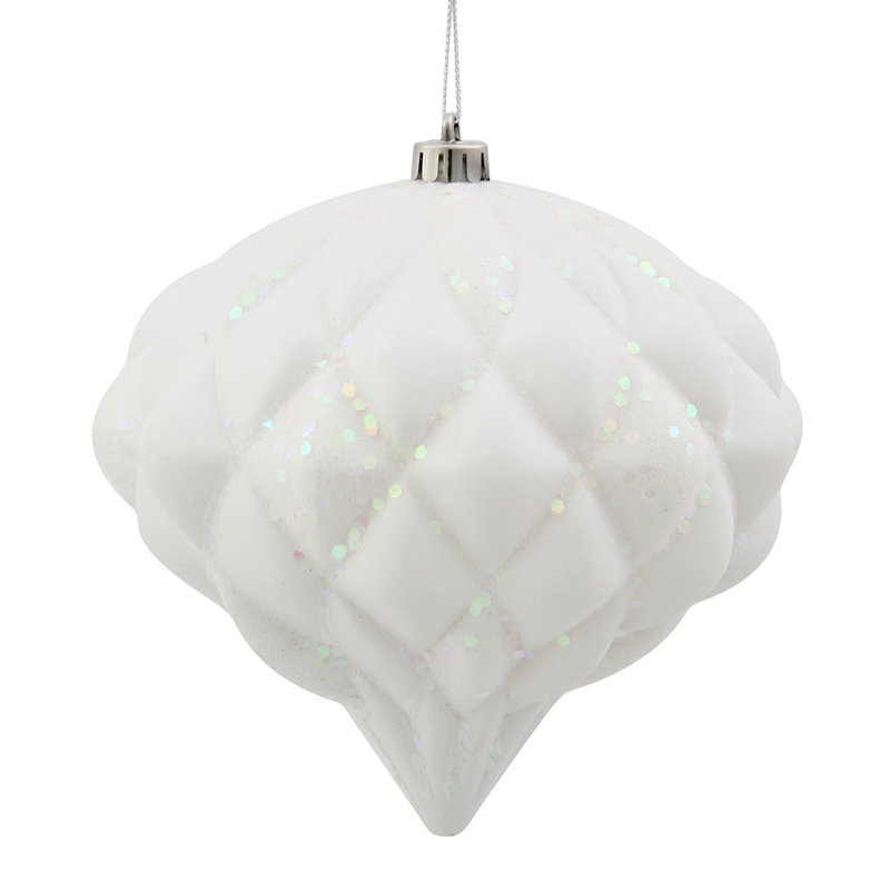 Ornement en oignon 5,7 po à motif de paillettes, H 5,7 po x l 5,7 po x P 5,7 po, Blanc mat, paillettes
