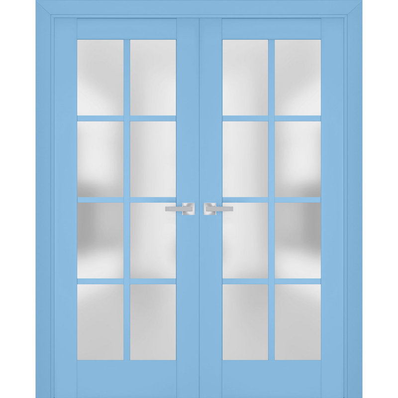 Portes françaises en bois givré Veregio, 36 po x 84 po, Aquamarine