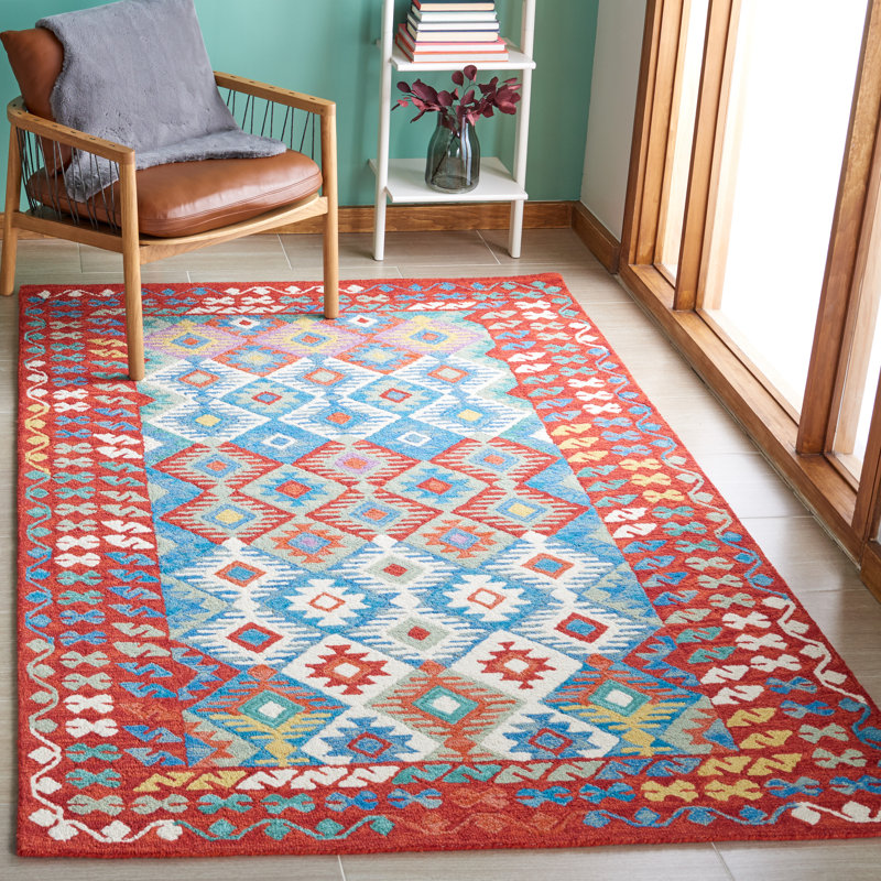 Tapis rouge / bleu Horwich 414, Rectangle de 5 pi x 8 pi