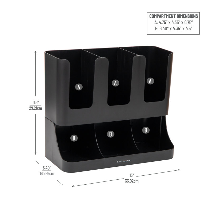 Black 6-Compartment Coffee and Condiment Storage Organizer