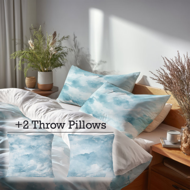 Ensemble de literie abstraite pour 6 personnes - Ensemble de literie Beach Coastal Mist, King Comforter + 5 Additional Pieces