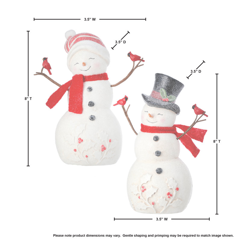 Ensemble de 2 bonhommes de neige en résine 8 po avec cardinal 8 po