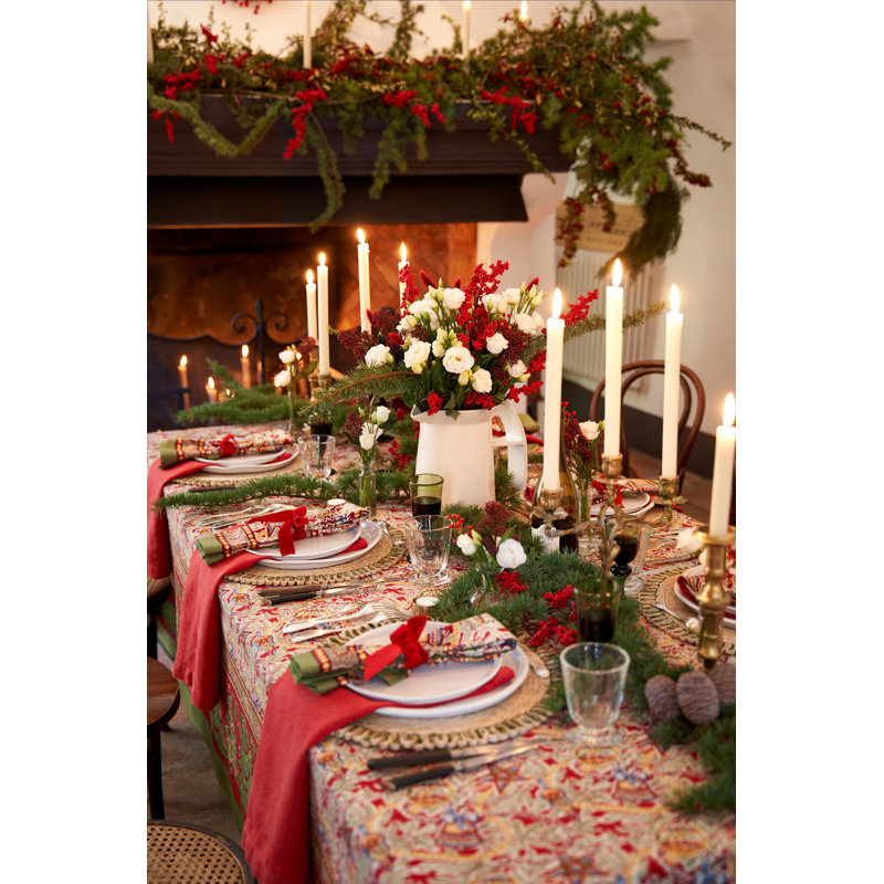 Noel Handmade Floral Tablecloth, 128" x 71"