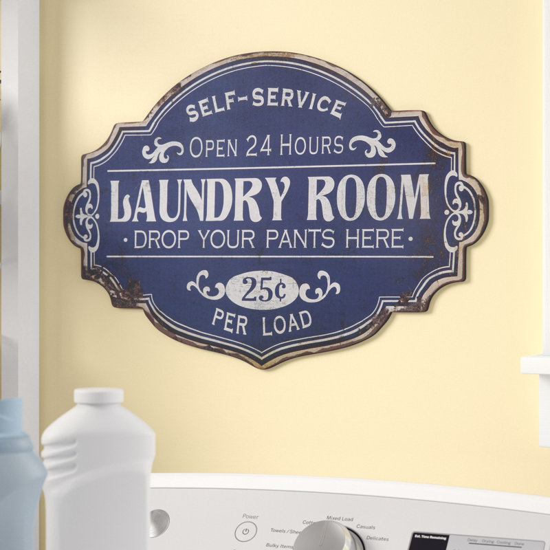 Metal Laundry Room Wall Sign with Distressed Finish