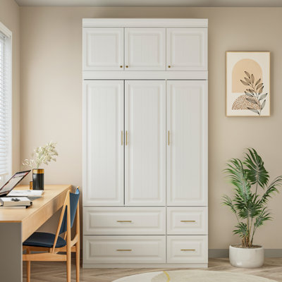 Armoire moderne en panneau de fibres à densité moyenne avec armoire à 3 portes, tringle en aluminium, tiroirs à glissement silencieux et Hardwa