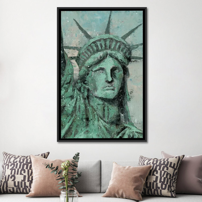 « statue of liberty portrait », reproduction sur toile, H 48 po x l 32 po x P 1,5 po, Toile avec cadre noir, Pas de tapis
