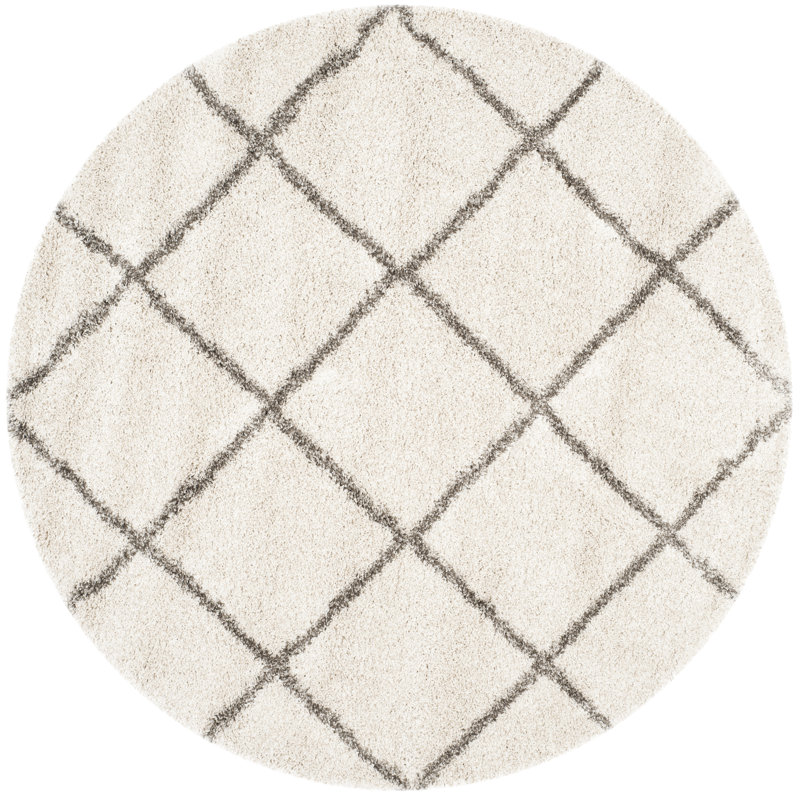 Darrold Shag Performance Geometric Rug, Ultra Plush 1.81", Round 11', Ivory/Gray