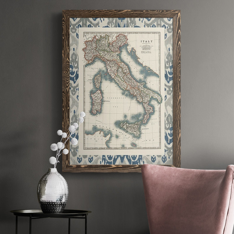 " Bordered Map Of Italy ", Walnut, 43.5" H x 31.5" W x 1" D