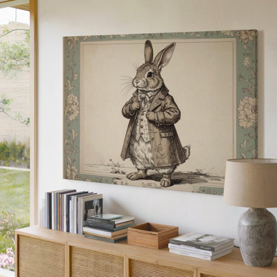 Canvas Wall Art Vintage Rabbit In Coat And Scarf Canvasstorybook Inspired Ready To Hang Gallery Wrapped Home Decor Modern Design Decor