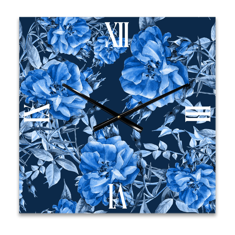 Horloge murale moderne - Fleurs bleues abstraites, Petit