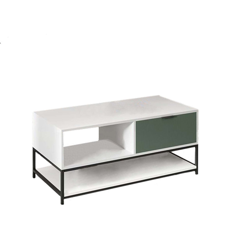 Table basse en bois blanc et vert avec tablettes et tiroir Watson